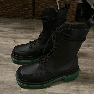Charles & Keith black and green combat boots